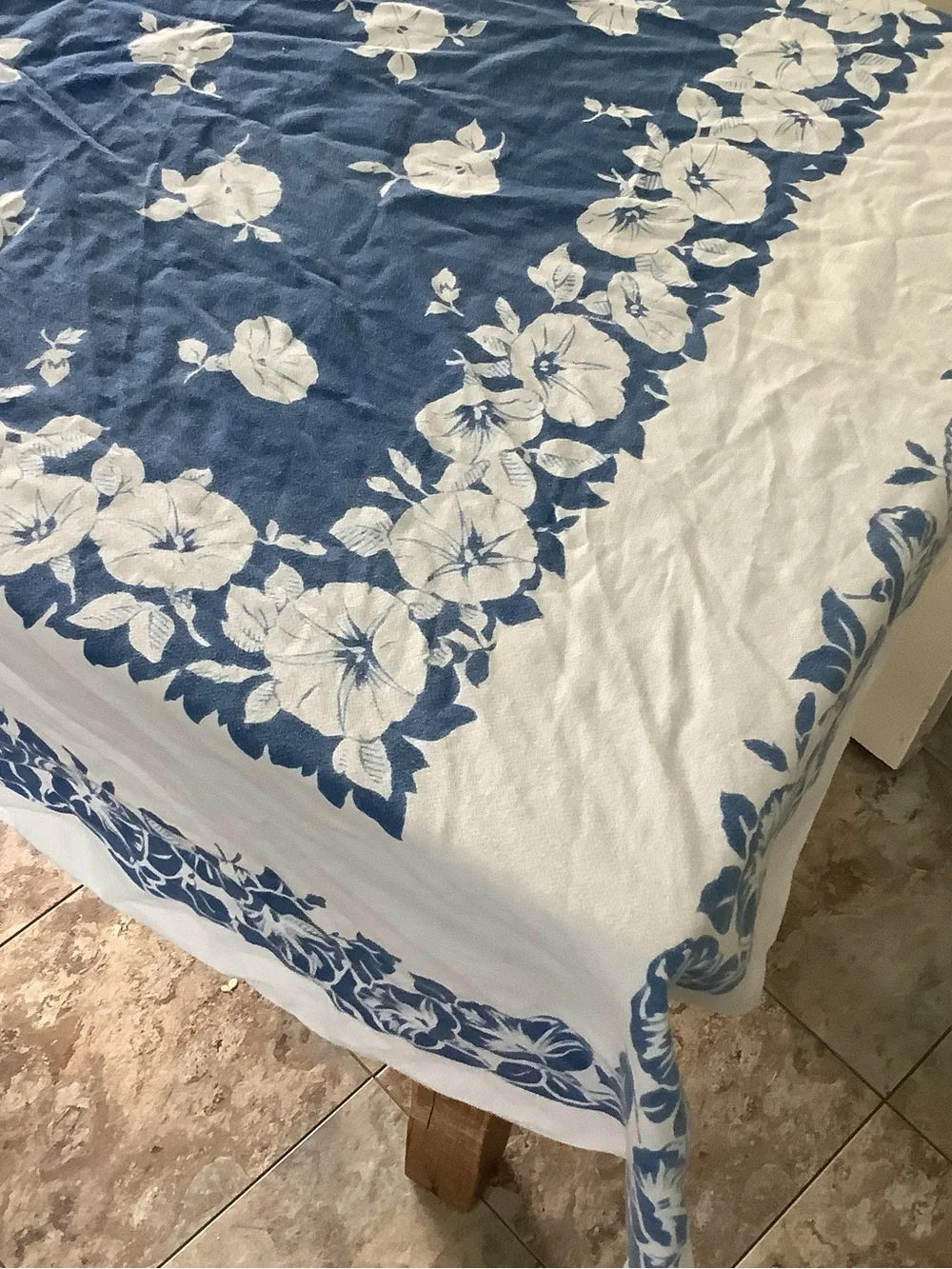 Vintage Blue and White Floral Tablecloth